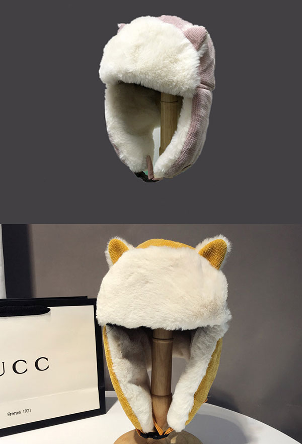 Women Winter Plush Ushanka Hat Kawaii Cat Ear Trapper Hat with Ear