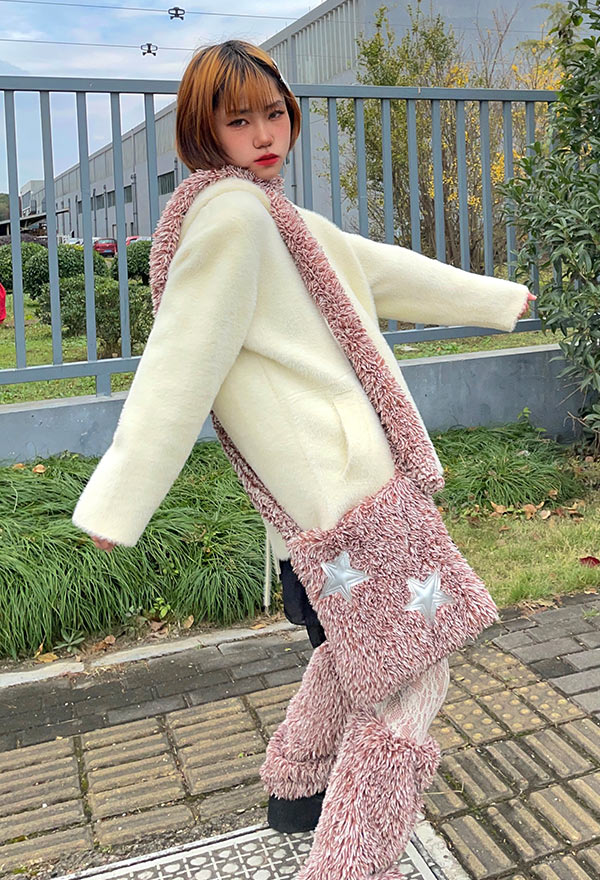 Women Y2K Vintage Style Leg Warmer Star Print Pink Plush Leg Warmer