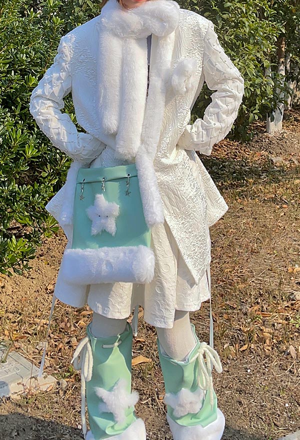 Women Y2K Vintage Style Leg Warmer Star Print Green Plush Leg Warmer