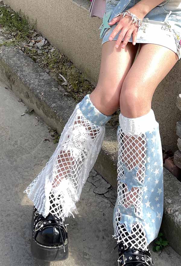 Y2K Fashion Leg Warmers Lace Hollow Star Pattern Leg Cover Top