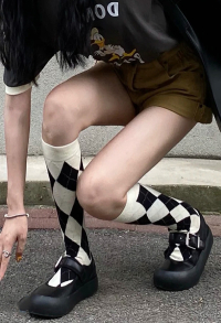 Women Vintage Rhomb High Tube Socks Comfortable Knee-High Socks
