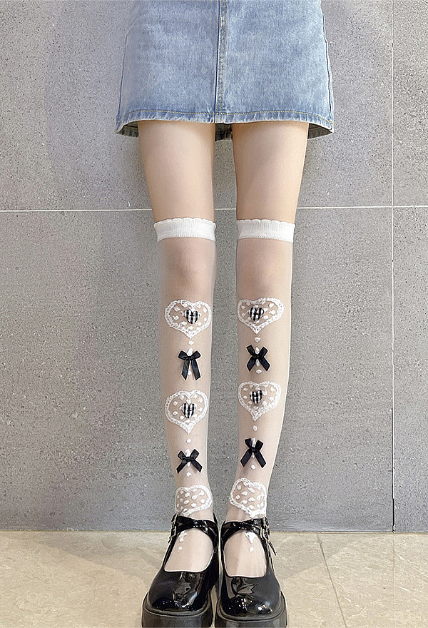Sweet Transparent Heart Shape Knee-High Socks - Women Japanese