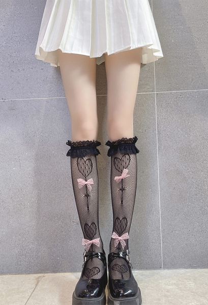 ★GLOWNY★POSH LACE KNEE SOCKS (WHITE)★正規品/韓国直送料込 POSH LACE KNEE SOCKS (WHITE) - GLOWNY