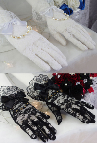 Accessoire Lolita Gothique Rétro Gants en Dentelle Blanc Noir