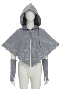 Medieval Viking Cape Vintage Embroidered Hood Short Cloak with Gloves