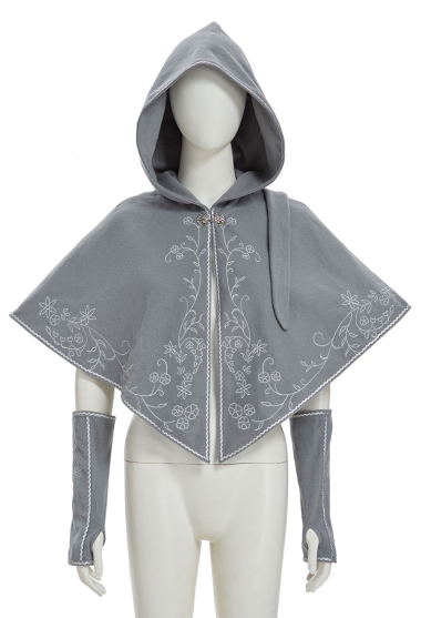Medieval Viking Cape Vintage Embroidered Hood Short Cloak with Gloves