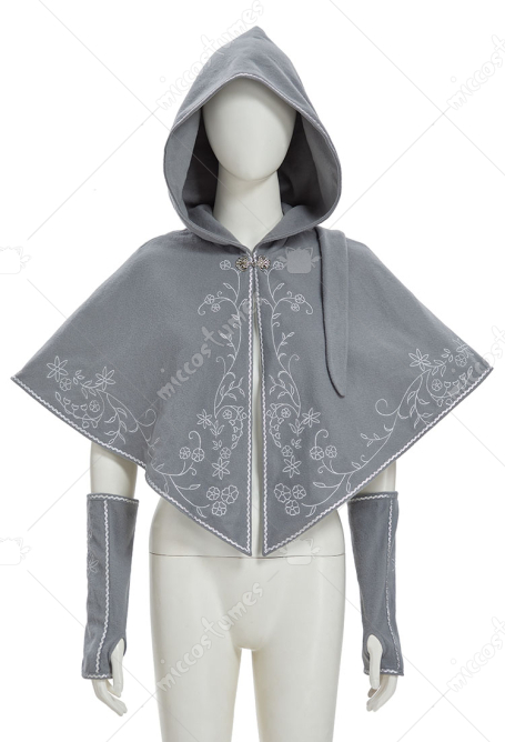 Medieval Viking Cape Vintage Embroidered Hood Short Cloak with Gloves