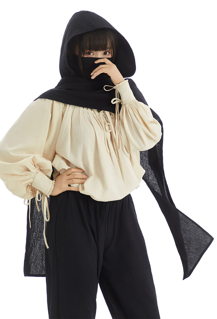 Medieval Hooded Shawl Dark Multi-functional Hooded Scarf with Face Mask