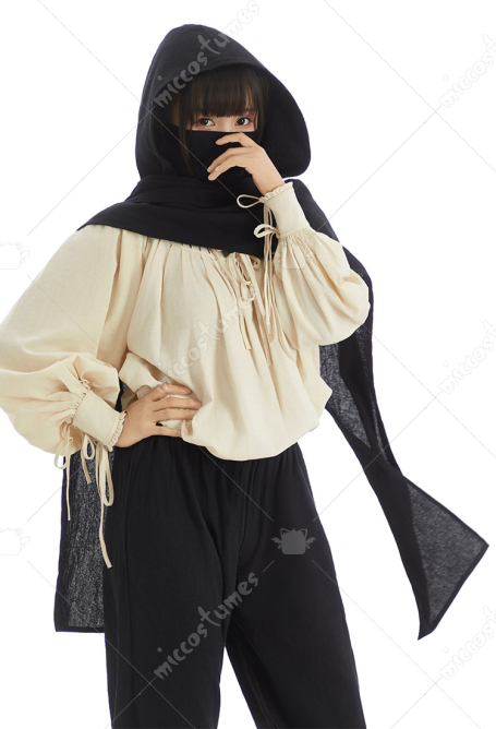 Medieval Hooded Shawl Dark Multi-functional Hooded Scarf with Face Mask