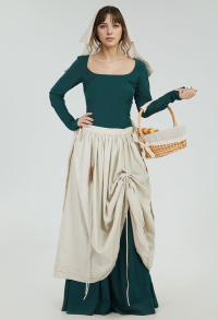 Medieval Style White Long Apron and Hat Cosplay Accessory
