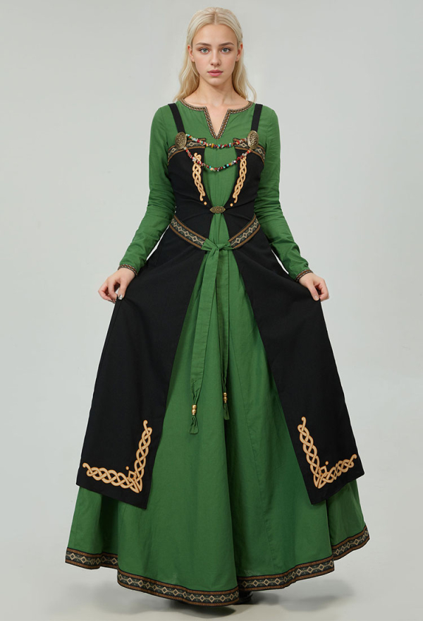 Robe Médiéval Rétro et Tablier de Renaissance Viking Vêtements Robe Extérieure Cosplay Costume