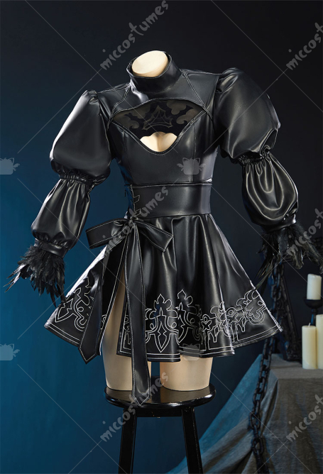 Nr:Automata 2B Cosplay Costume Black High-waisted Half Skirt with Bow