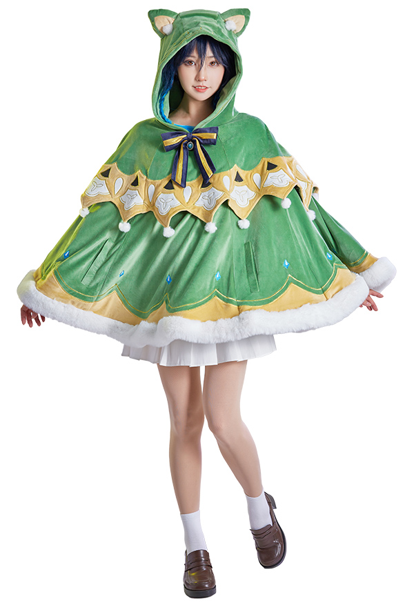 Genshin Impact Venti Derivative Cloak Short Hooded Cape with Brooch