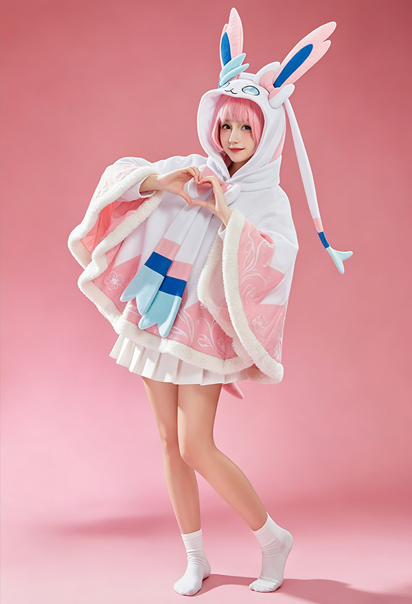 Women Kawaii Cape Short Cloak and Scarf Set with Tail