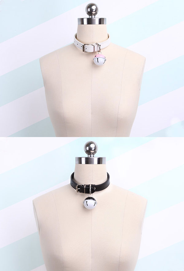 Cute Harajuku Style Maiden Maid Adult Role Play Accessory Bell Collar  Choker Necklace with Chain