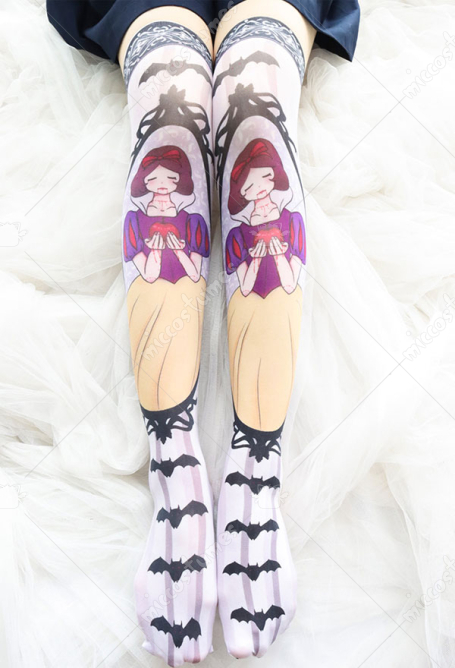 Women Harajuku Snow White Princess Anime Pattern Decorated 50D High Socks