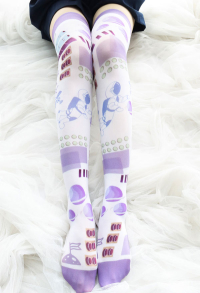 Women Kawaii Space-Adventure Anime Pattern Decorated 50D High Socks