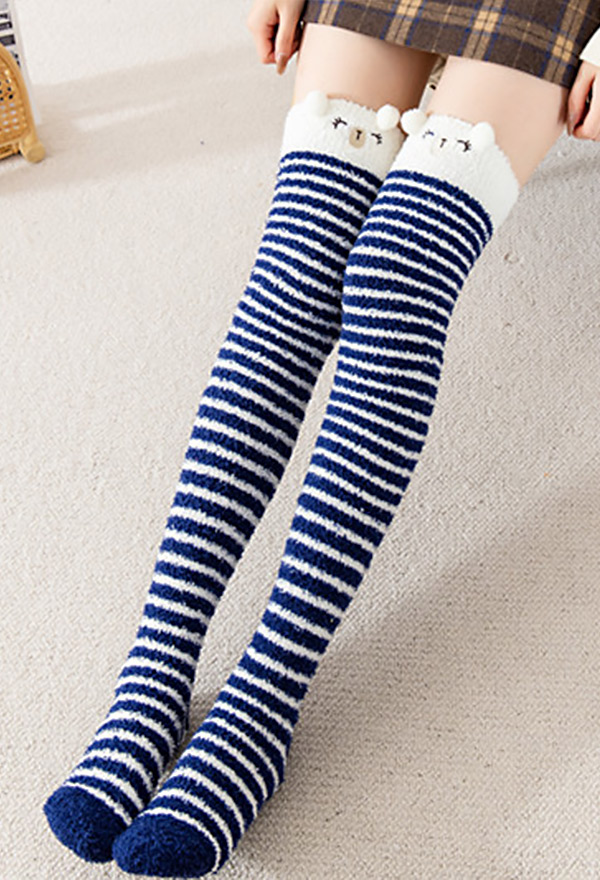 harmtty Women Color Block Striped Thigh High Knitted Long Socks Over The  Knee Stockings,Grey