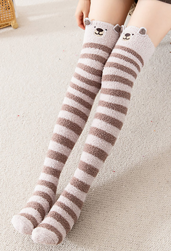 harmtty Women Color Block Striped Thigh High Knitted Long Socks Over The  Knee Stockings,Grey