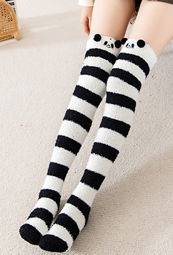 Women Kawaii Stripes Thigh High Socks - Cartoon Warm Over Knee Socks Casual Knee  High Stockings