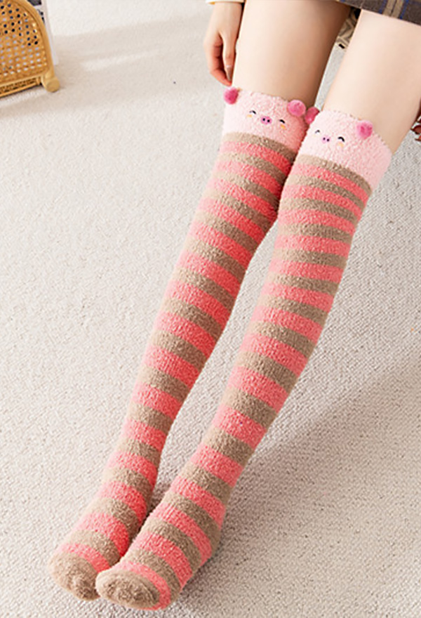 Women Kawaii Stripes Thigh High Socks Cartoon Warm Over Knee Socks Casual Knee High Stockings Top Quality Accessory for Sale