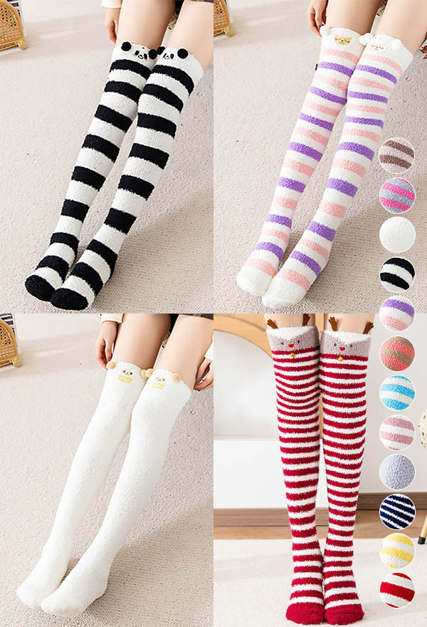 Plus Size Thigh High Socks Striped Over Knee Long Boot Stockings Knee