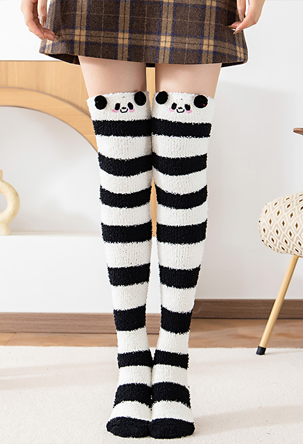 harmtty Women Color Block Striped Thigh High Knitted Long Socks Over The  Knee Stockings,Grey