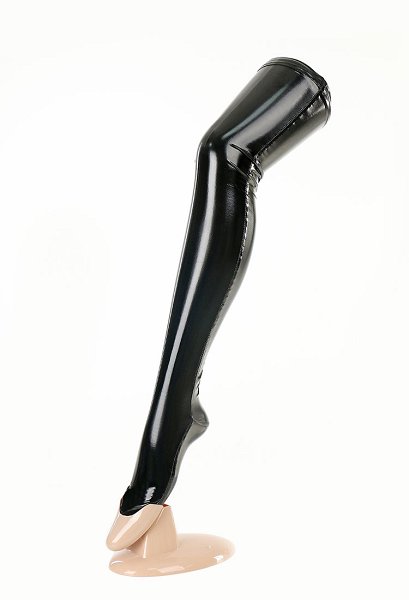 Black Shiny PU Thigh-High Stockings — Size S/M