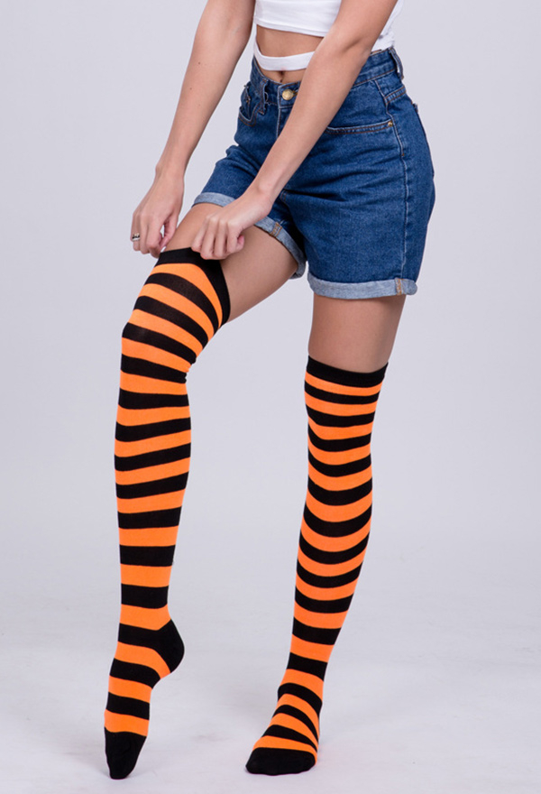 orange and black thigh high socks