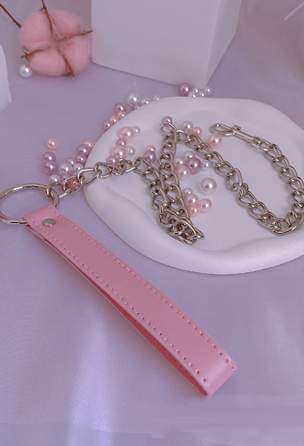 Pink Sexy Choker - Harajuku Style Bowknot Bell Choker with Chain Leash