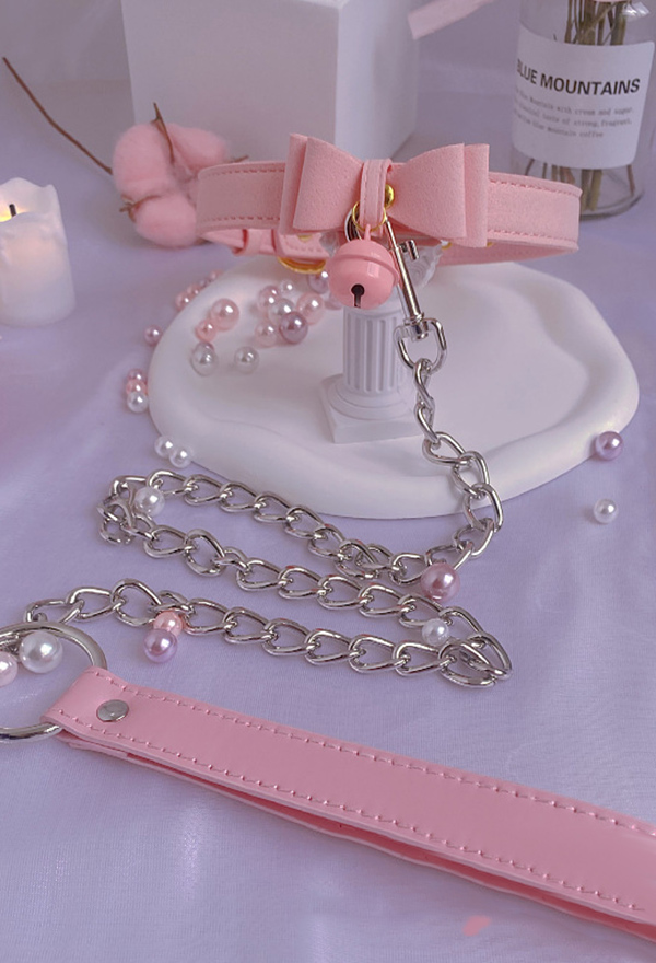 Pink Sexy Choker - Harajuku Style Bowknot Bell Choker with Chain