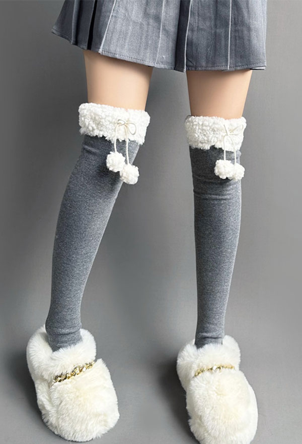 Kawaii Bas de cuisse chaussettes chaudes d'hiver élastiques en peluche au-dessus du genou