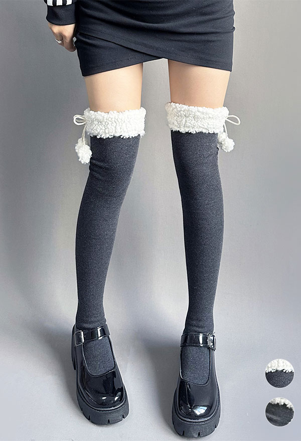 Kawaii Bas de cuisse chaussettes chaudes d'hiver élastiques en peluche au-dessus du genou