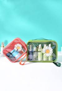 Beach-Use Transparent Clear Little Daisy Pattern Printed Portable Waterproof Toiletry Bag Travel Makeup Cosmetic Bag Accessory