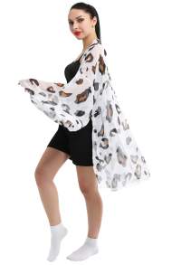 Miccostumes Swimsuits Coverup for Women Cow Leopard Pattern Kimono Sheer Chiffon Cardigan