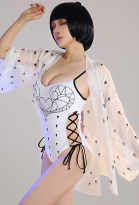 Anime Haori Cover-up with Eye Pattern Summer Kimono Cover-up