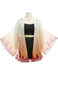 Plus Size KNY Flame Cosplay Haori Coverup Chiffon Beach Swimsuit Cover Up