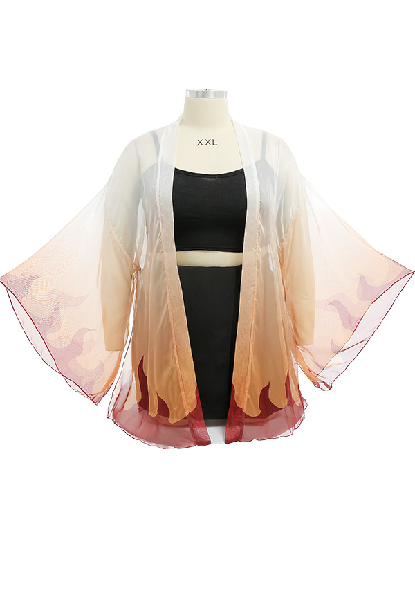 Plus Size KNY Flame Cosplay Haori Coverup Chiffon Beach Swimsuit Cover Up