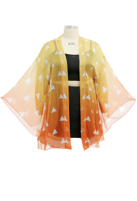 Plus Size Cover-up Orange Gradient Triangle Printed Yarn Kimono Haori Cover-up Chiffon Cardigans