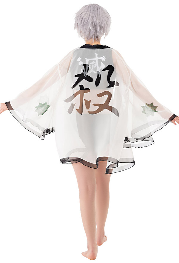 Haori Anime Blanc Été Natation Vacances Plage Veste en Mousseline