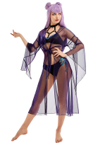 Miccostumes Swimsuits Beach Cover-up Long Sleeve Open Front Reflective Tulle Lace-up Robe