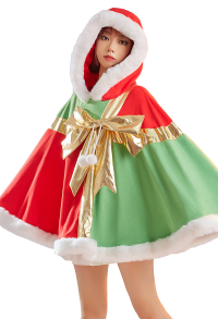 Christmas Hooded Cloak Gift Box Pattern Poncho Cape Coat for Women