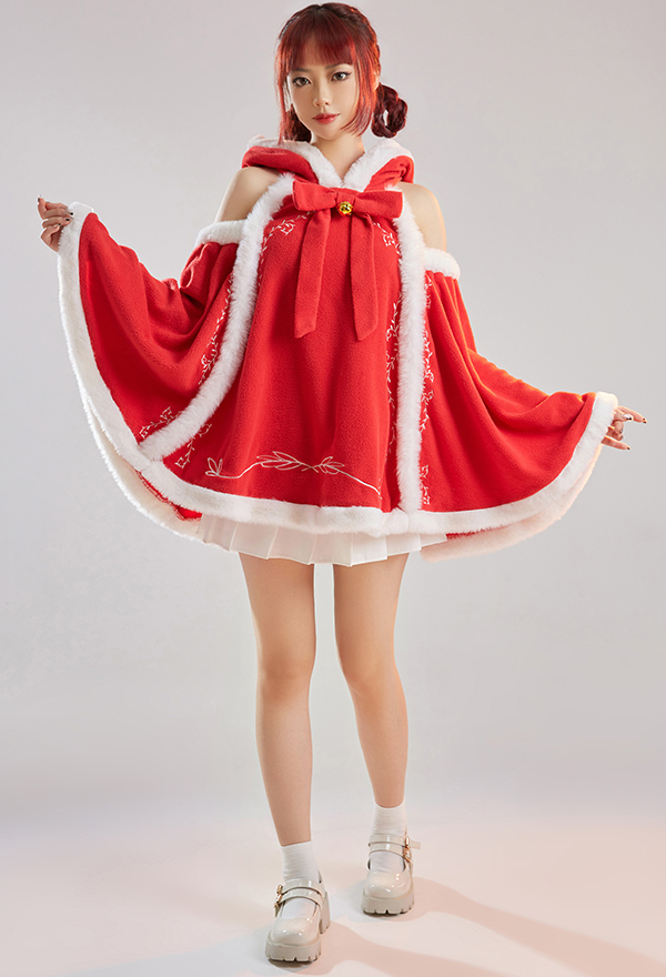 Weihnachten Christmas Umhang mit Kapuze Kawaii Cutout Crisscross Schleife Cape