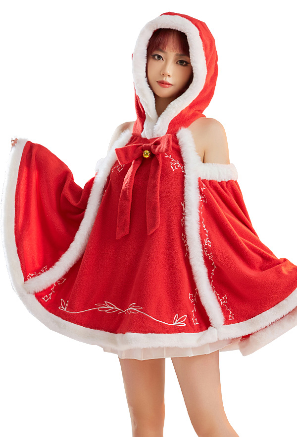 Weihnachten Christmas Umhang mit Kapuze Kawaii Cutout Crisscross Schleife Cape