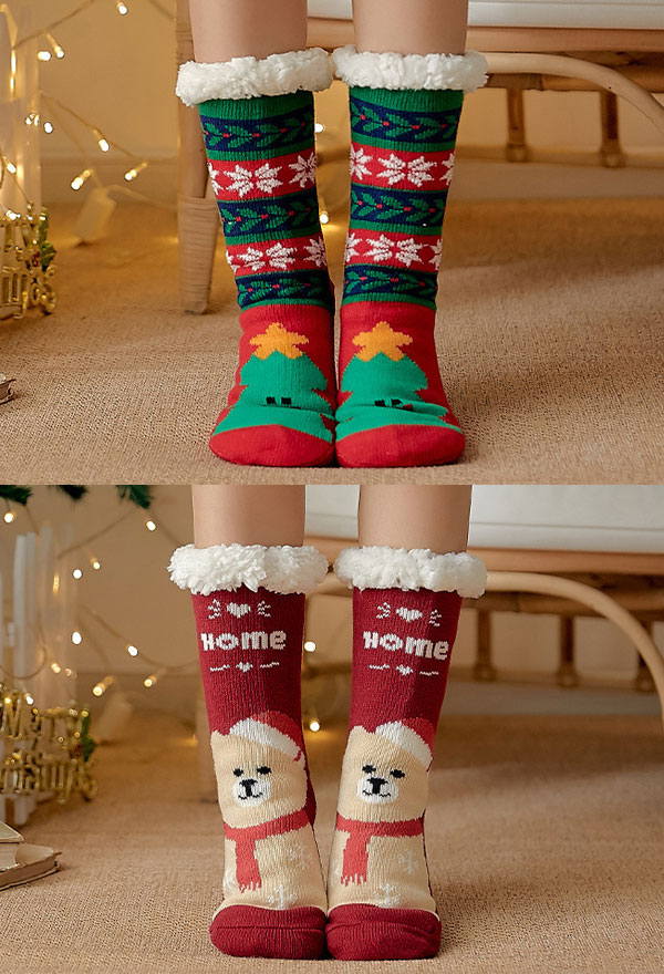 Christmas Women Kawaii Non Slip Socks - Fuzzy Fleece-Lined Warm