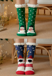 Christmas Women Kawaii Non Slip Socks Fuzzy Fleece-Lined Warm Floor Socks 2 Pairs