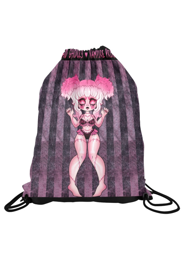 Cartoon Bat Girl Pattern Drawstring Backpack - Drawstring
