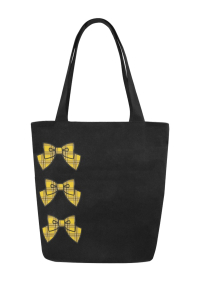 Black Canvas Bag with Yellow Bowknot Prints Beach Bag Tote Bag for Vacation Shopping