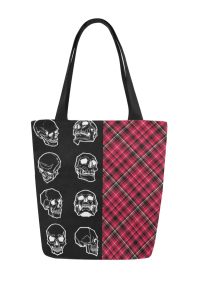 Gothic Canvas Bag with Half Plaid Half Skull Prints Beach Bag Tote Bag for Vacation Shopping