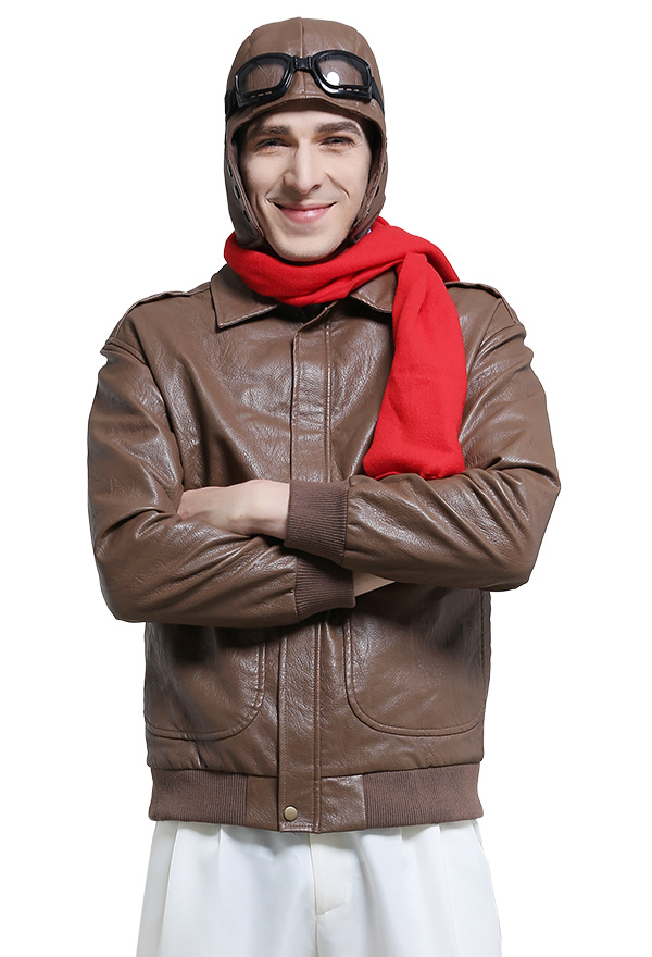 Costume de Cosplay Pilote Vintage pour Homme Adulte avec Écharpe et Chapeau